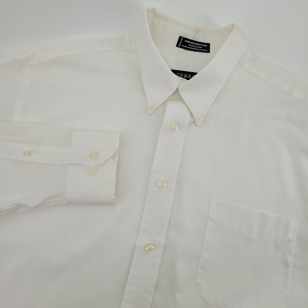 George Mens L White Preppy Office Pinpoint Oxford Button Down Shirt 16.5 34/35